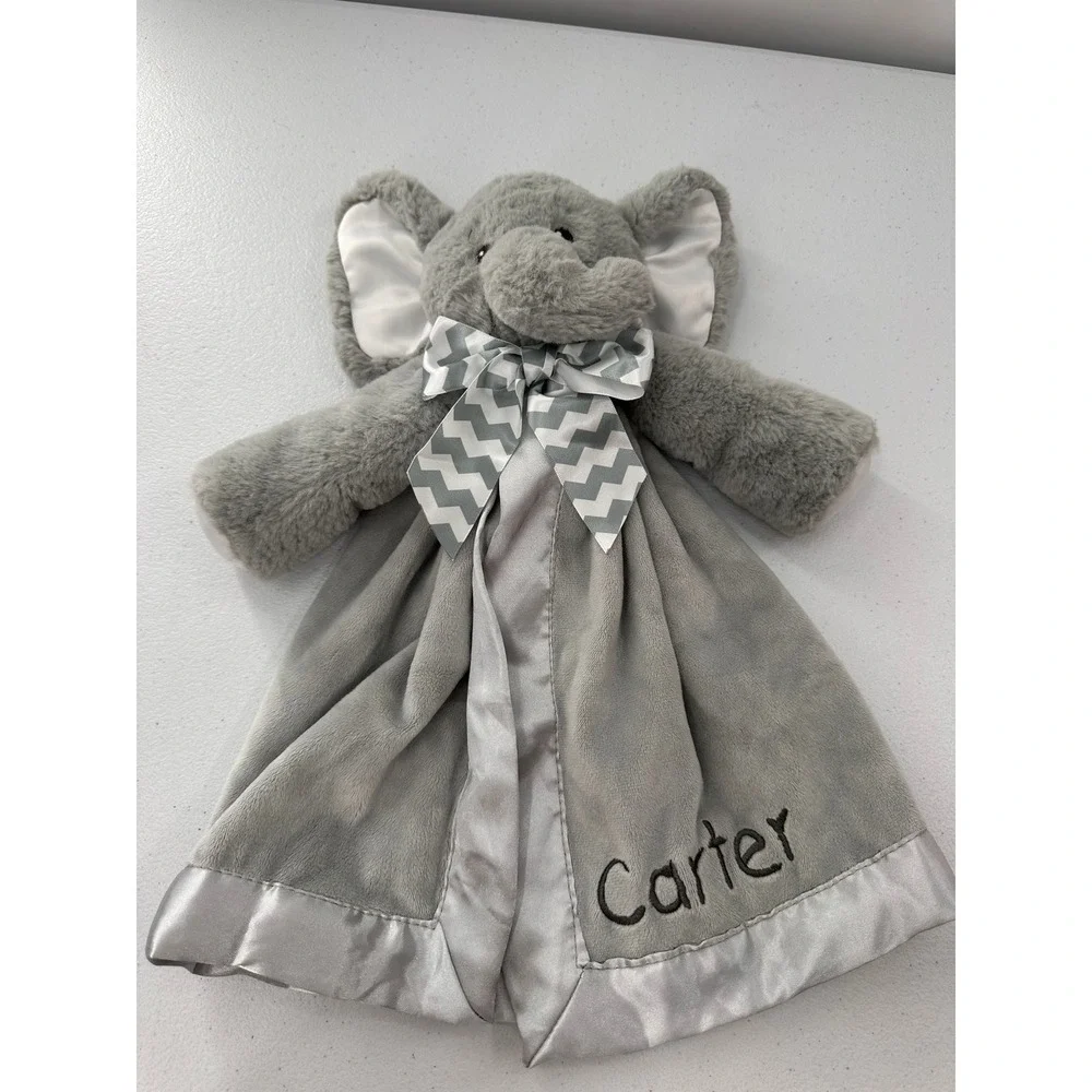 Bearington Baby Elephant Lovey Security Blanket Personalized Carter Gray Plush